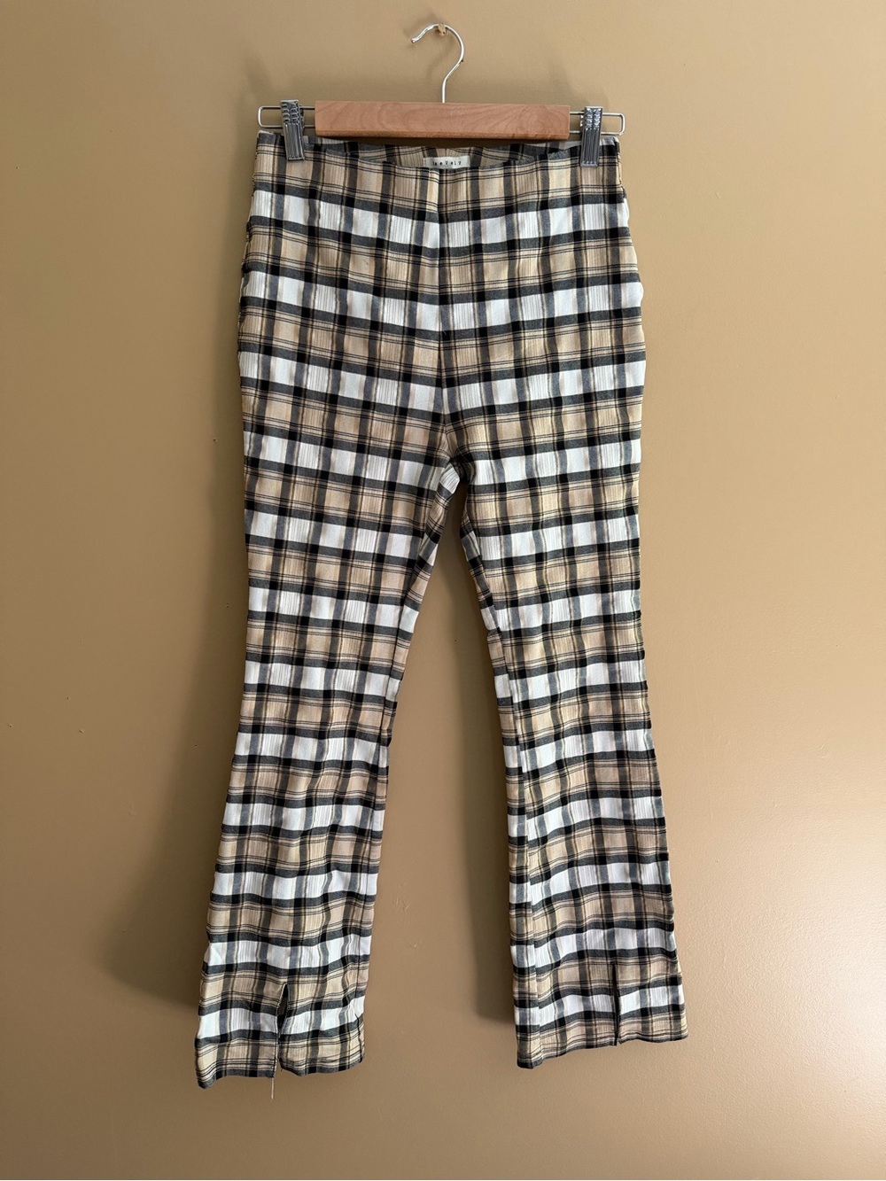 Plaid Flare Pants in Beige and Black